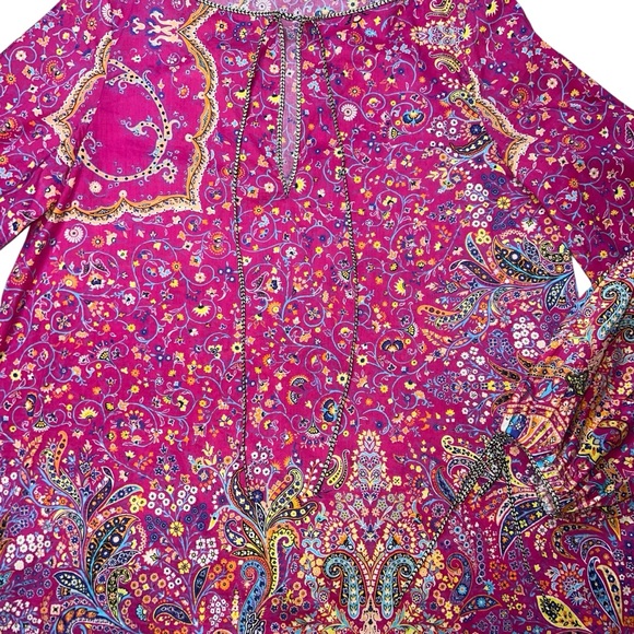 EUC Etro Italian Made Micro-Floral Cotton Peasant Blouse Pink Floral Size 42 - Picture 5 of 11